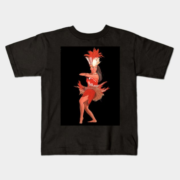 Colorful Polynesian Dancer in Feathers Kids T-Shirt by CarloVaro